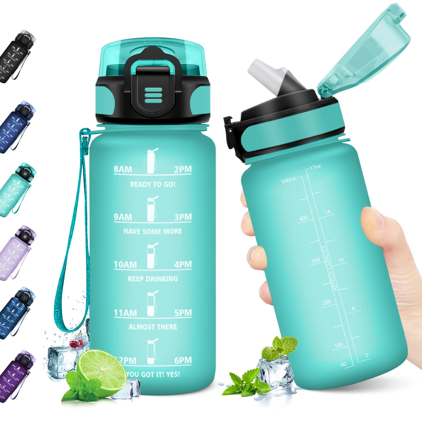 JAPORIA 500ml Water Bottle with Straw, Motivational Time Marker, BPA Free, Leak Proof, Sports Water Bottle for Sports, School, Gym, Office, Yoga