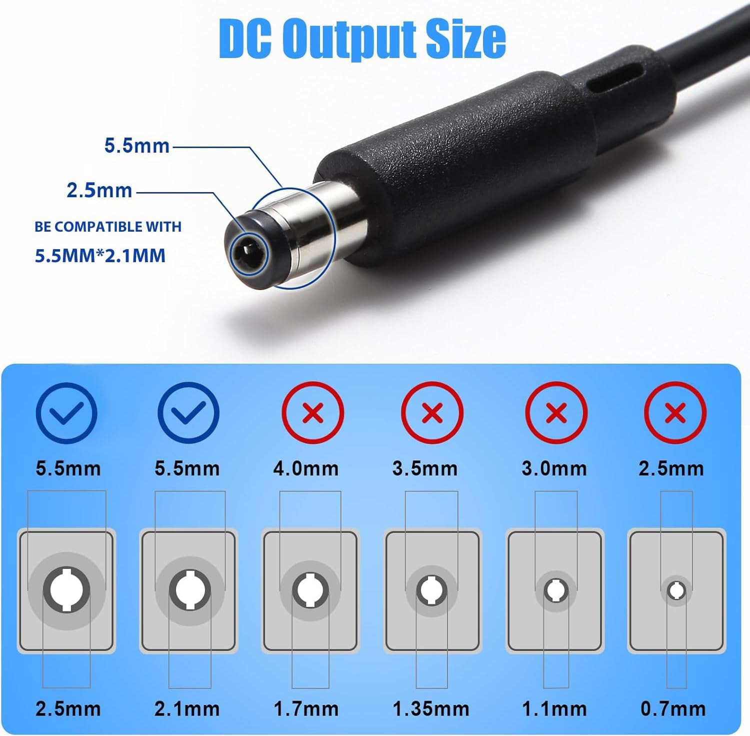 24V 6A DC Power Supply Adapter 144W AOYADAISU Universal AC to DC Power Supply with 5.5mm x 2.5mm&2.1mm Output Jack, 100V-240V 24 Volt 6 Amp Power Converter for LED Strip Light, Router, Cameras - Image 5