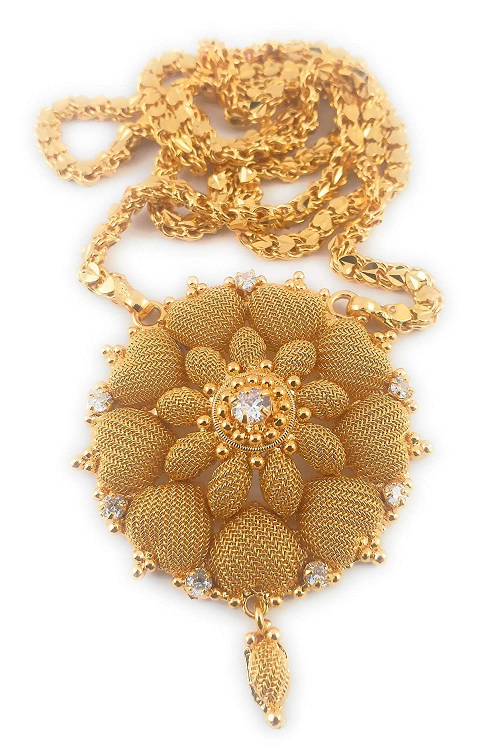 1 Gram Micro Gold Plated Copper Jade Traditional Designer Golden Fashion Jewellery Dollar Chain for Women (24 inch)