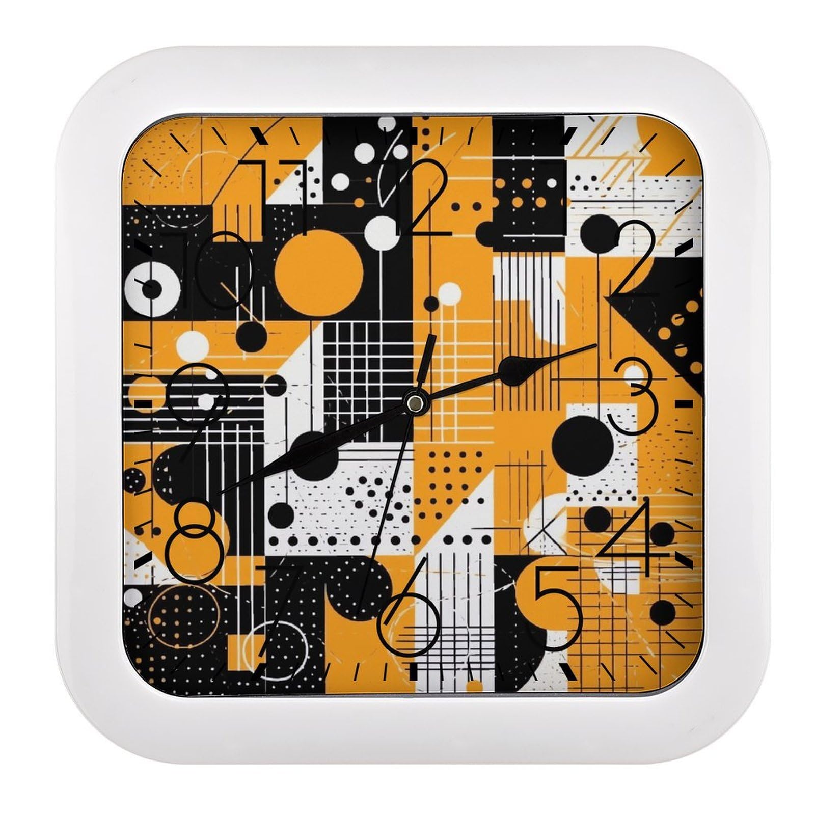 FekiLoot Pattern with Lines Wall Clock 10.2" Modern Farmhouse Square Clocks Silent No Ticking, Wall Art and Timepiece Clock for Shelf Table Mantel Or Bedside Clocks