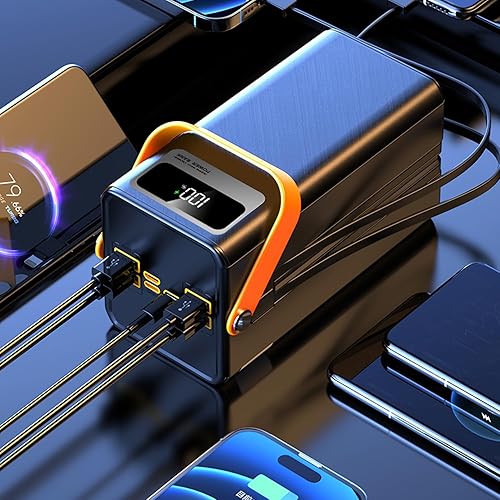 Miniatura 7 de Banco de energía de 100000mAh, cargador portátil de carga rápida de 150 W, con luz LED, con cables incorporados, 4 salidas y 3 entradas, fuente de