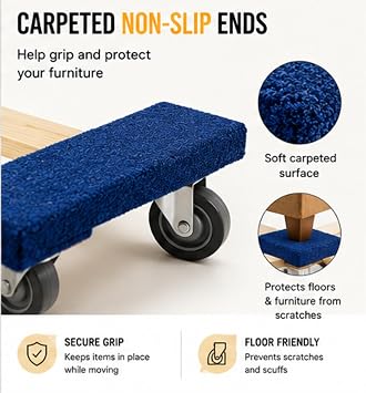 Furniture Dolly 30 x 18 I 4 Wheels Heavy Duty Moving Dollies | Fully Assembled Wooden Moving Cart with Large Wheel Casters | | Heavy Duty Dolly Cart | 1,000 lbs Capacity | Pack of 2