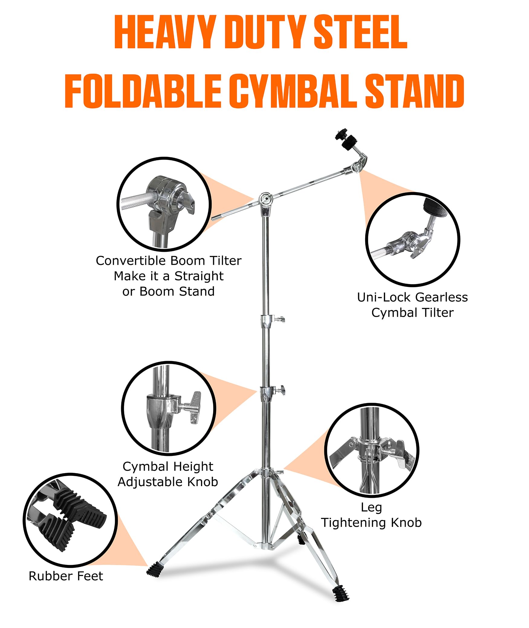 Softline Pro SP-CS-H Double-Braced Cymbal Boom Stand Height Adjustment Medium Weight Sturdy Double-Braced Tripod legs Convertible Cymbal Stand (SP-CS- H) - Image 4 thumbnail