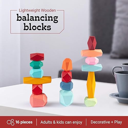 Miniatura 2 de Bloques de equilibrio de madera, apilables, piedras ligeras, juego de decoración de mesa auxiliar, para niños y adultos (16 piezas)
