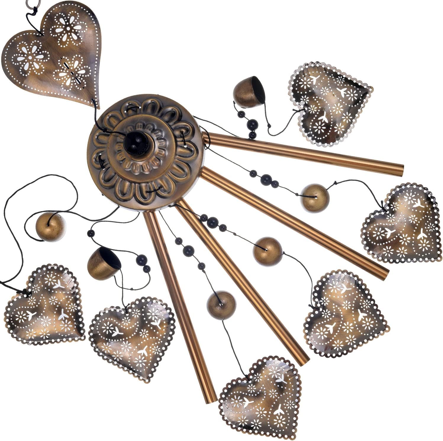 Heart Shape Wind Chimes for Garden, Gifts for Mom, Home, Balconies, Rooms, Patio, Indoor, Outdoor Heart Decoration, Hearts Shape Wind Catcher, Bronze Memorial Wind Bells, Hearts Wind Chimes Decor