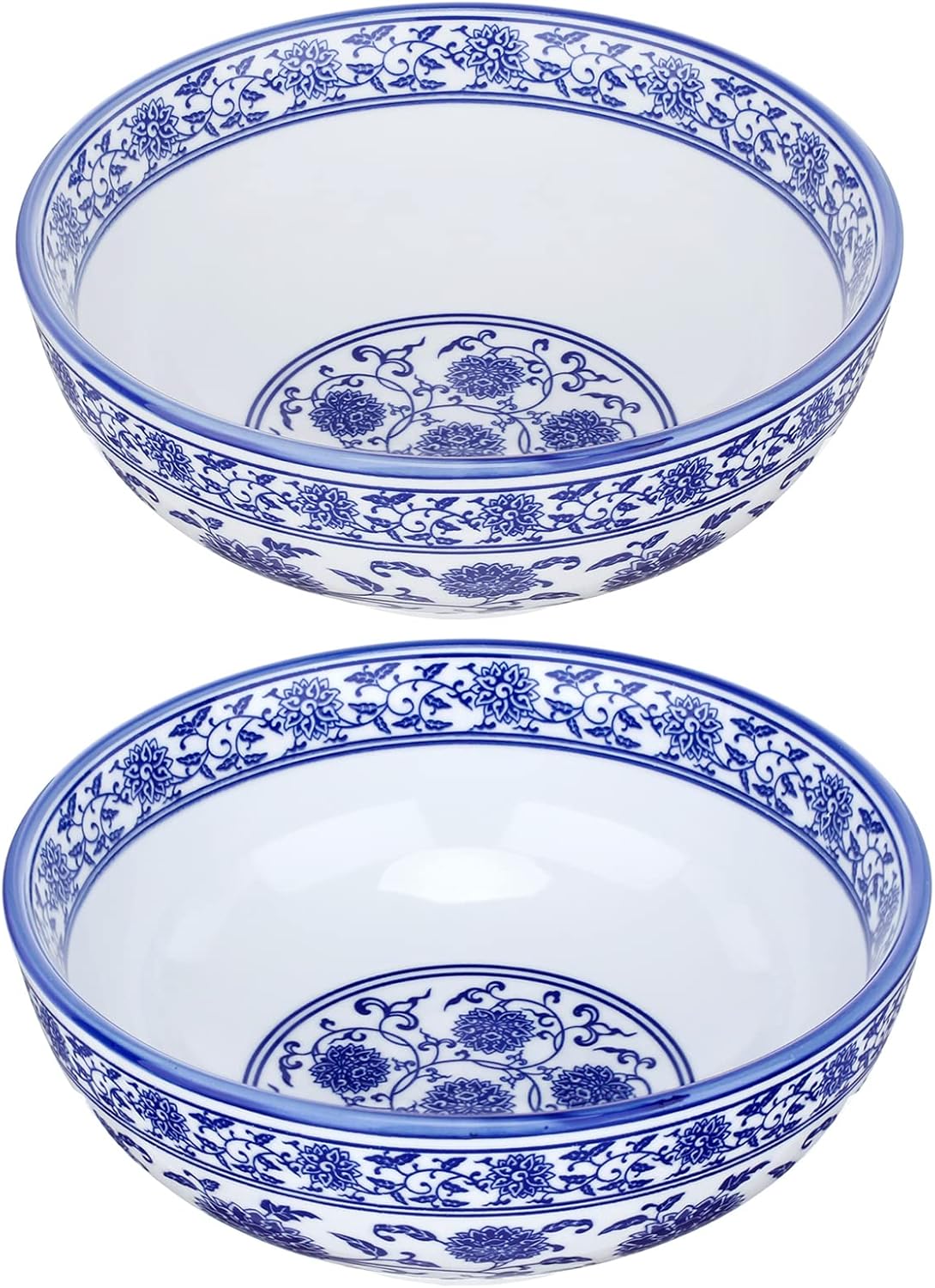 Kichvoe 2PCS Blue And White Porcelain Bowls Asian Noodle Bowls Chinese Soup Bowls Kitchen Serving Bowl For Home Restaurant- 7 and 8 Inch