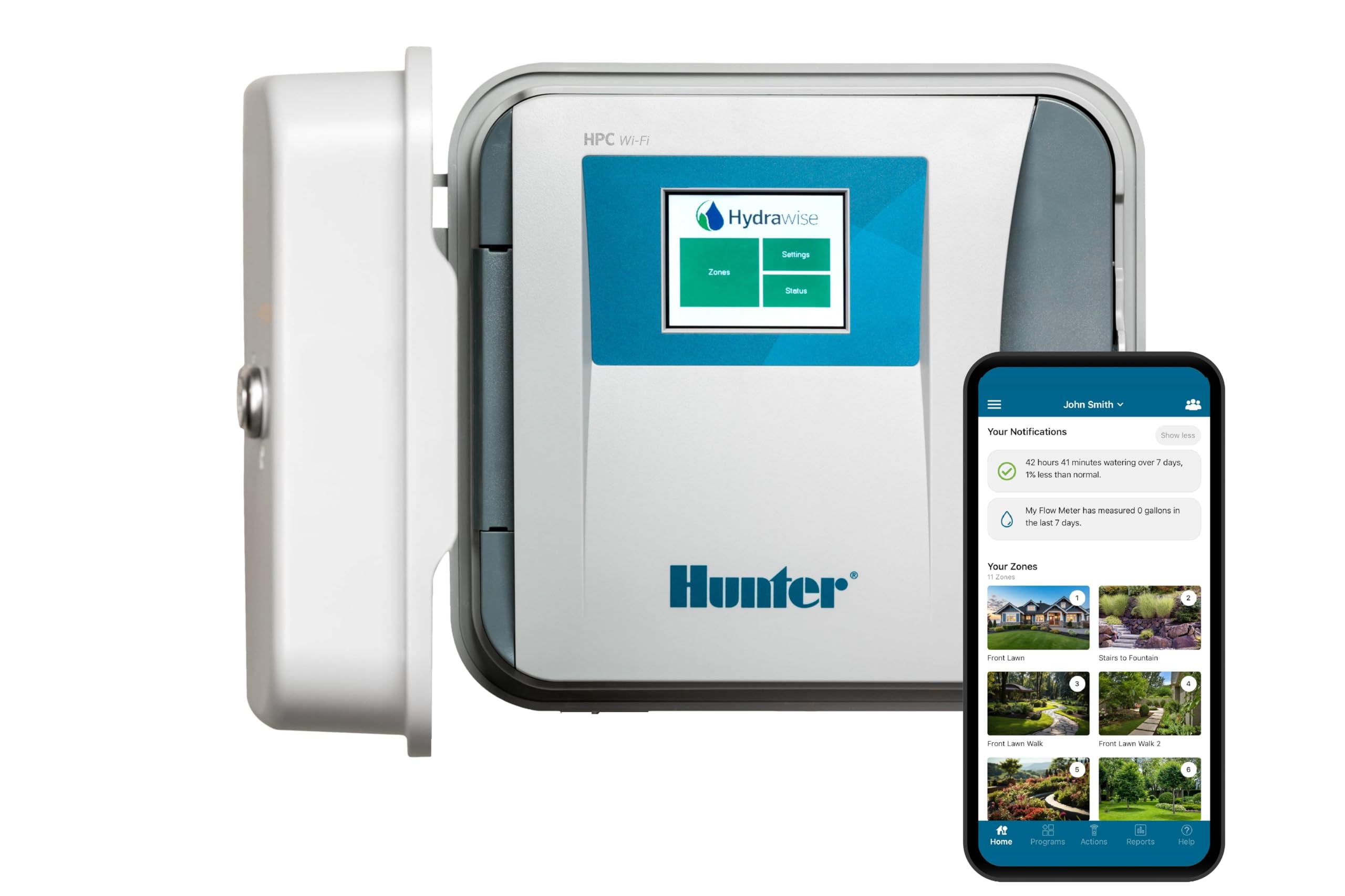 Hunter Hydrawise HPC400 Smart WiFi Irrigation Controller for Lawns and Gardens, 4 Zone, Expandable to 16 Zones, Weather Based, App Controlled Sprinkler System