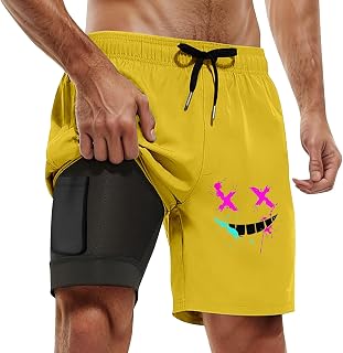 Olive Shorts - Bañador para hombre con forro de compresión, entrepierna interior, bañador con bolsillos para hombre, 18 pantalones cortos