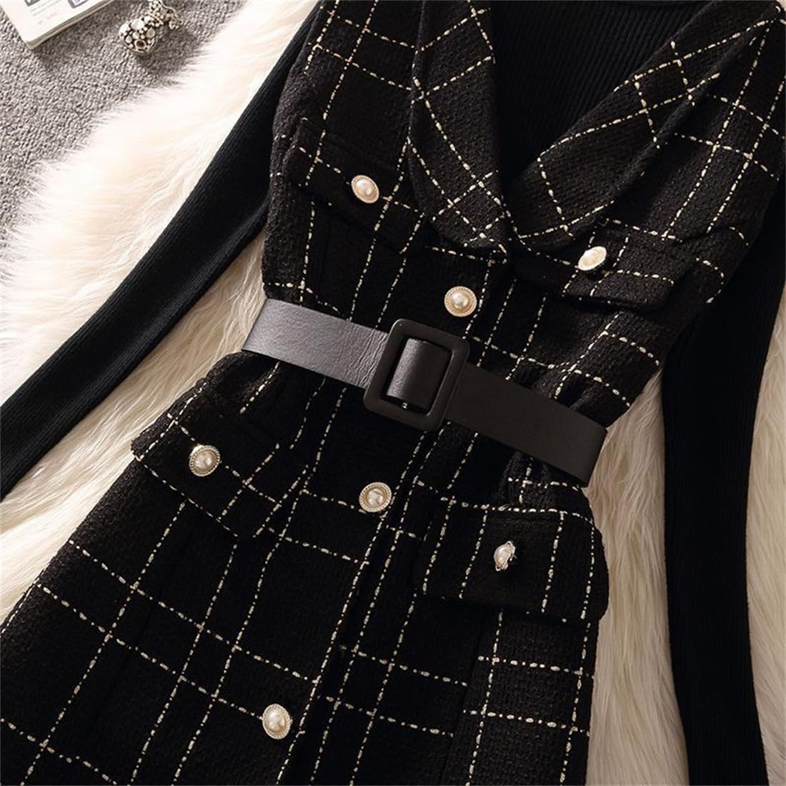 [YUANYUAN] HAUTE ベスト セットアップ レディース ニットスーツ 2点セット ベストワンピース 長袖 ニット トップ