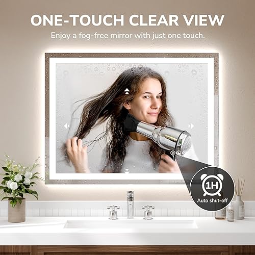 Miniatura 9 de USHOWER Espejo LED de 24 x 32 pulgadas para baño, espejo de baño LED frontal y retroiluminado con antiniebla, 3 colores regulables, función de