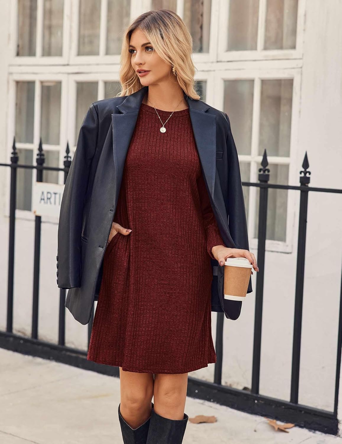 Zeagoo Women Fall Winter Dress Knitted Pullover Dresses - Image 3