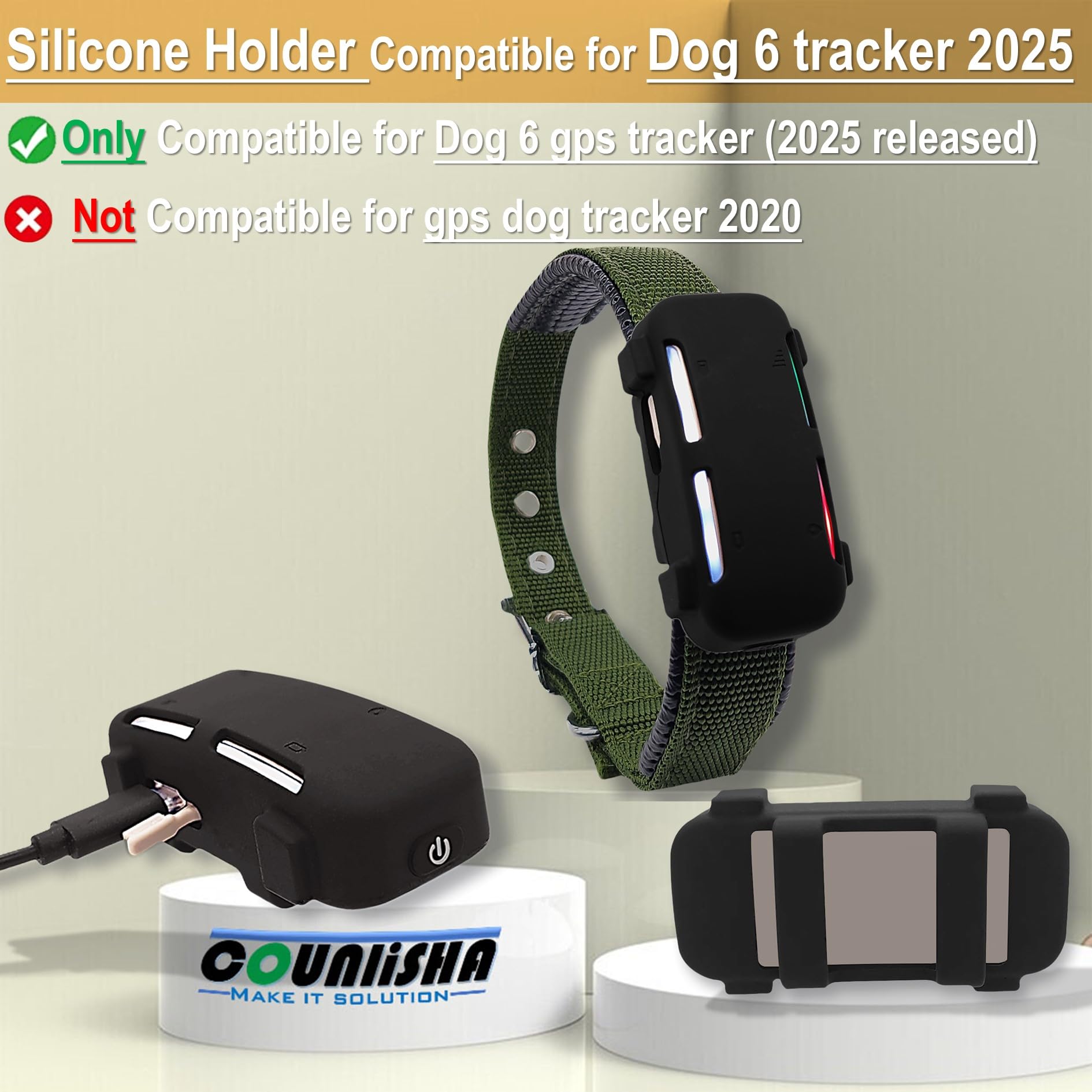 Supporto in silicone compatibile con Tractive GPS Tracker (versione 2025) per collare Dog6 Tag, copertura in gomma resistente, custodia sicura con cinturino (2 pacchetti, nero)