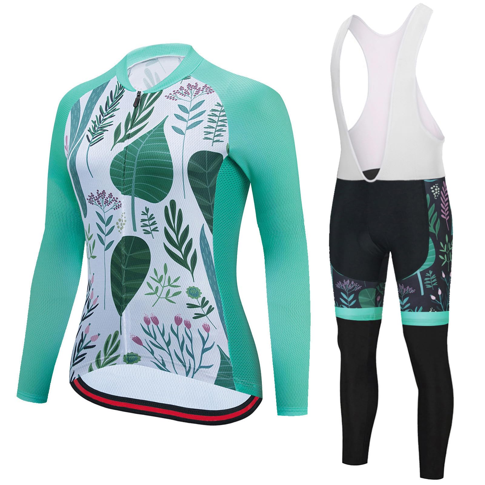 Completo Ciclismo Donna Abbigliamento Bici MTB,Maglia Ciclista Maniche Lunghe Maglietta Ciclo Giacca e Salopette Pantaloni con 19D Gel Imbottiti,Completi Tuta da Bicicletta Jerseys Rapida Traspirante