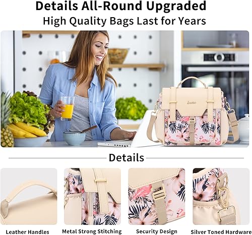 Miniatura 5 de Bolsa de almuerzo para mujer, lonchera aislada para adultos, bolsas de almuerzo para mujer, bolsa de almuerzo grande con correa para el hombro,