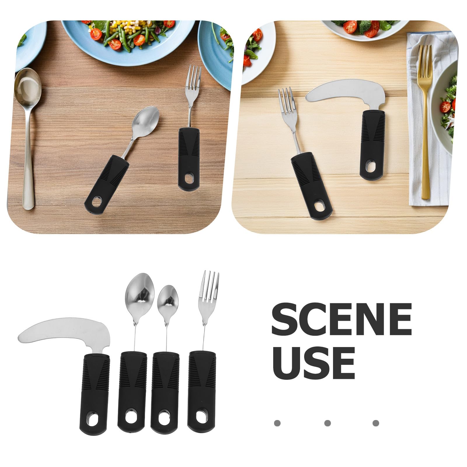 4pezzi Posate Adattabili per Adulti Disabili e Anziani Manico Curvo e Profondo per Facilitare la Presa del Cibo Utensili Ergonomici per Mangiare senza Sforzo