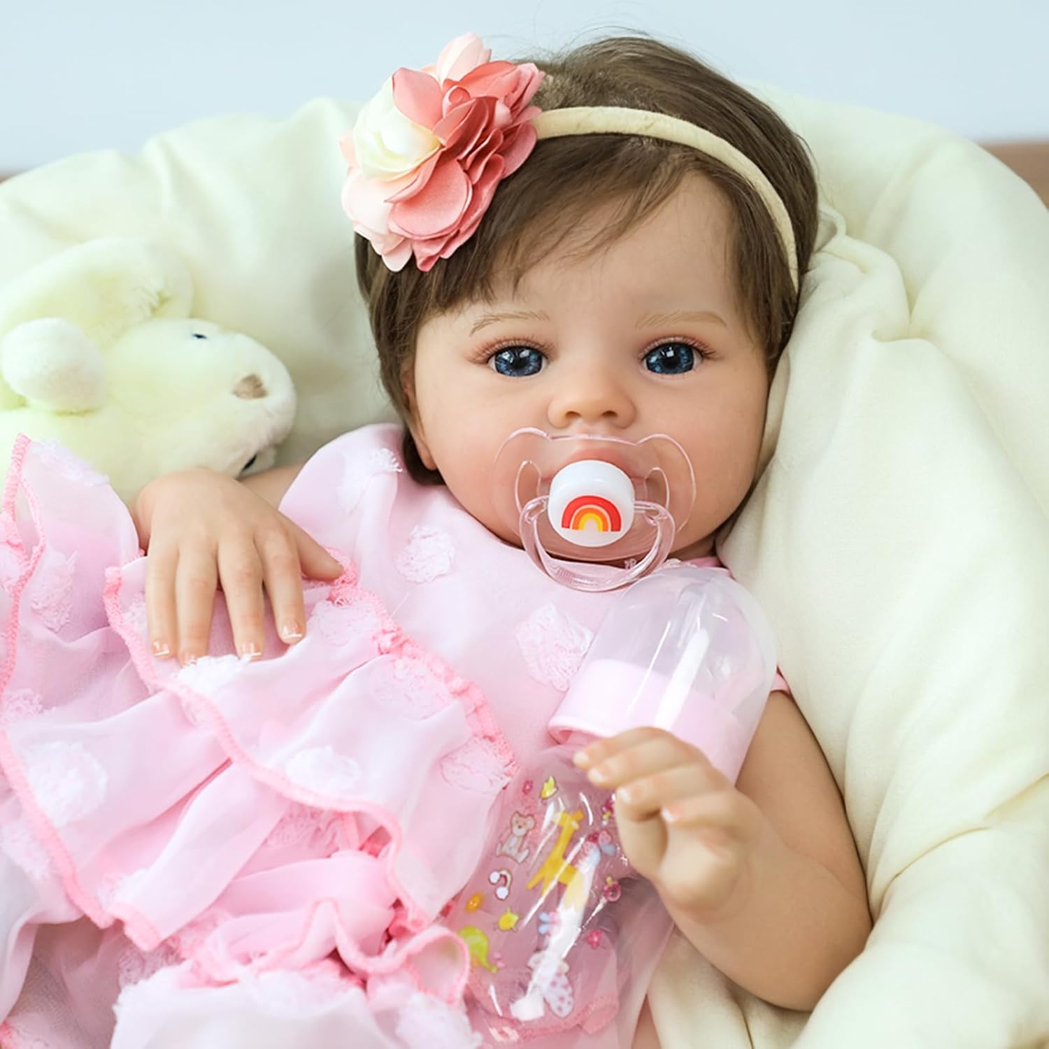 SCOM Lifelike Reborn Baby Dolls - 20 Inch Realistic-Newborn Baby Doll Girl Real Life Baby Dolls with Soft Weighted Body, Poseable Real Baby Reborn Gift Toy for 3+ Years Old Kids