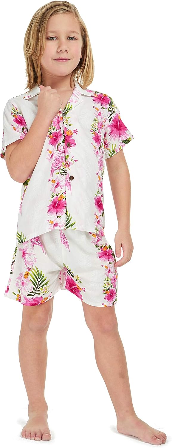 Hawaii Hangover Family Matching Hawaiian Clothes, Pink Hibiscus Vine White | Family matching Hawaiian outfits, Pink Hibiscus Vine White, lightweight rayon, machine washable, tropical floral print, luaus