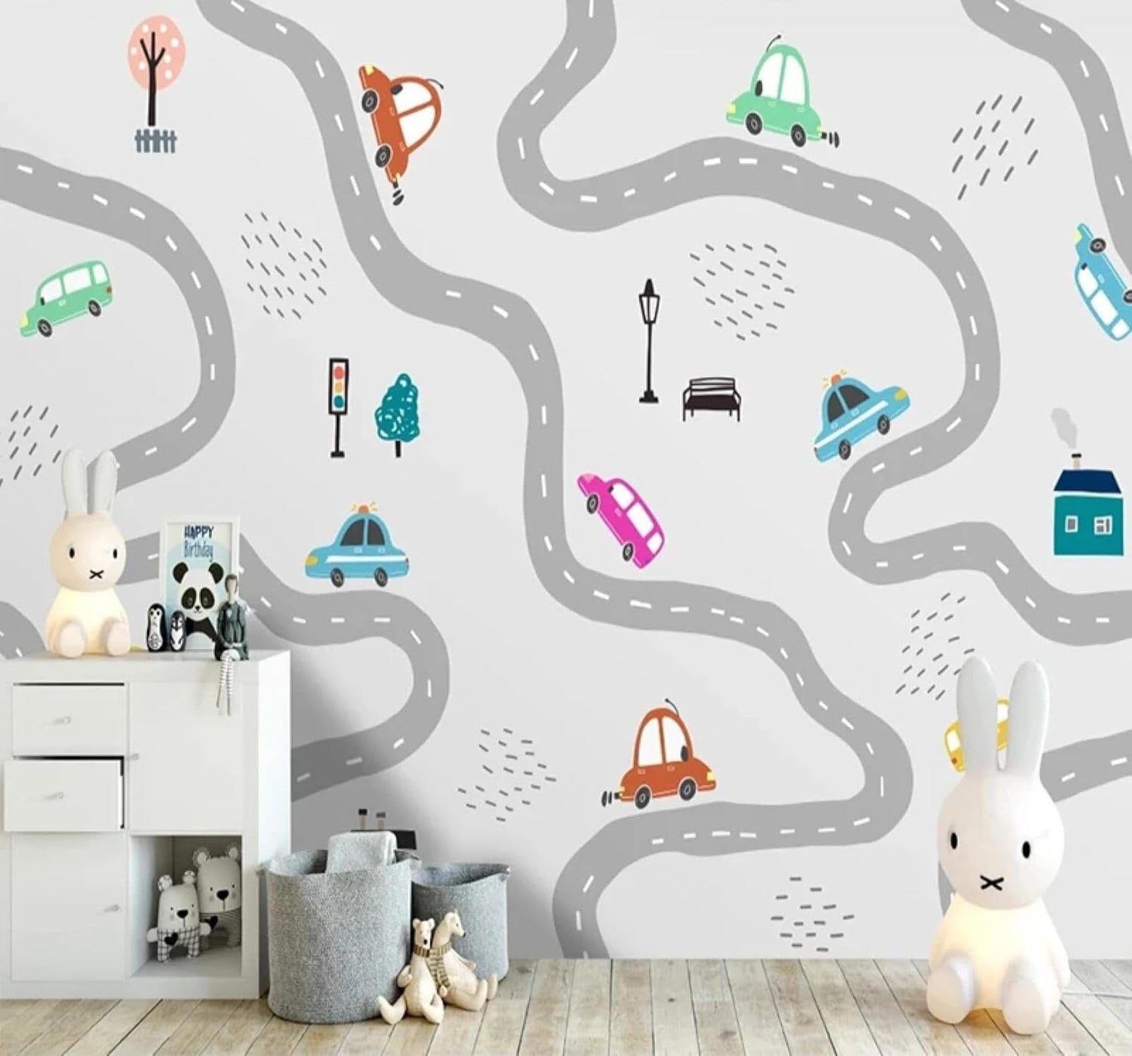 Papel Pintado 3D Dibujado A Mano Dibujos Animados Carretera Coches Vías
