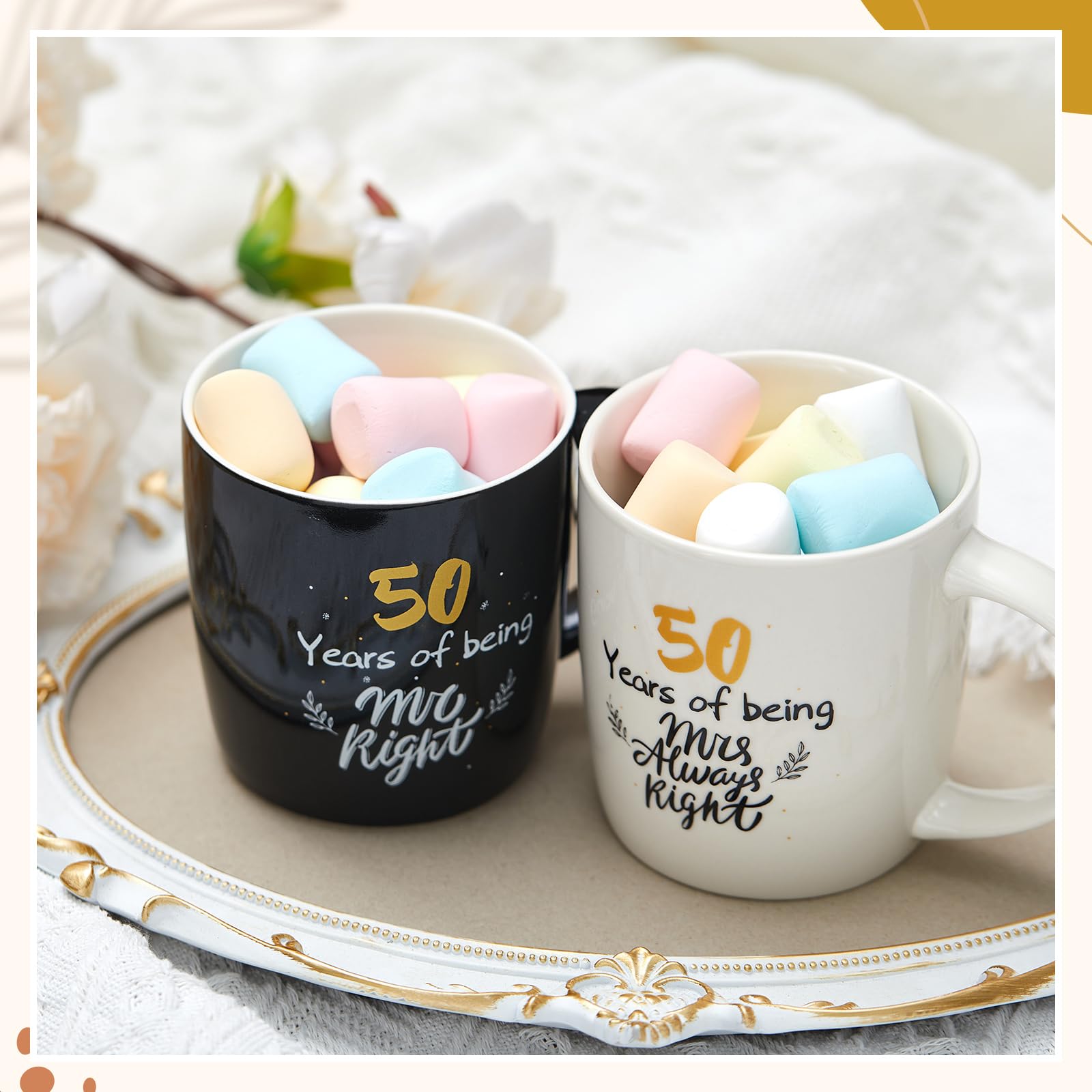 Geiserailie 2 Tazze Tazza di Ceramica 50 Years Mr and Mrs con Carte Coppie Divertenti Regali Natale Scatole Regalo Nere Matrimonio Fidanzamento Anniversario 380 ml