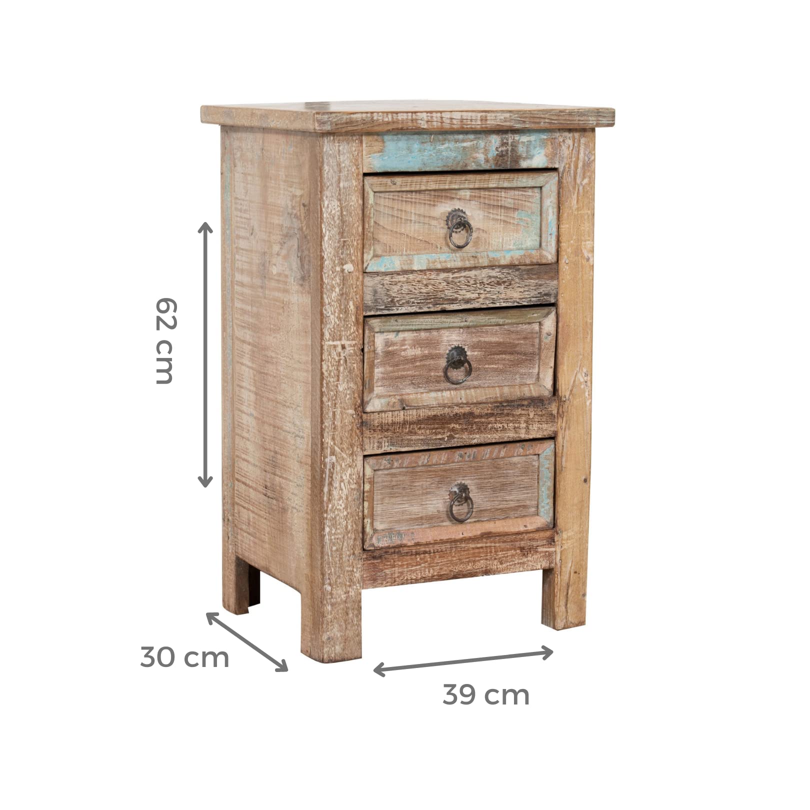 Biscottini Mesita de Noche Vintage 62x33x39 cm - Mesillas de Noche Dormitorio en Madera Maciza - Mesita Auxiliar Salon Made in Italy