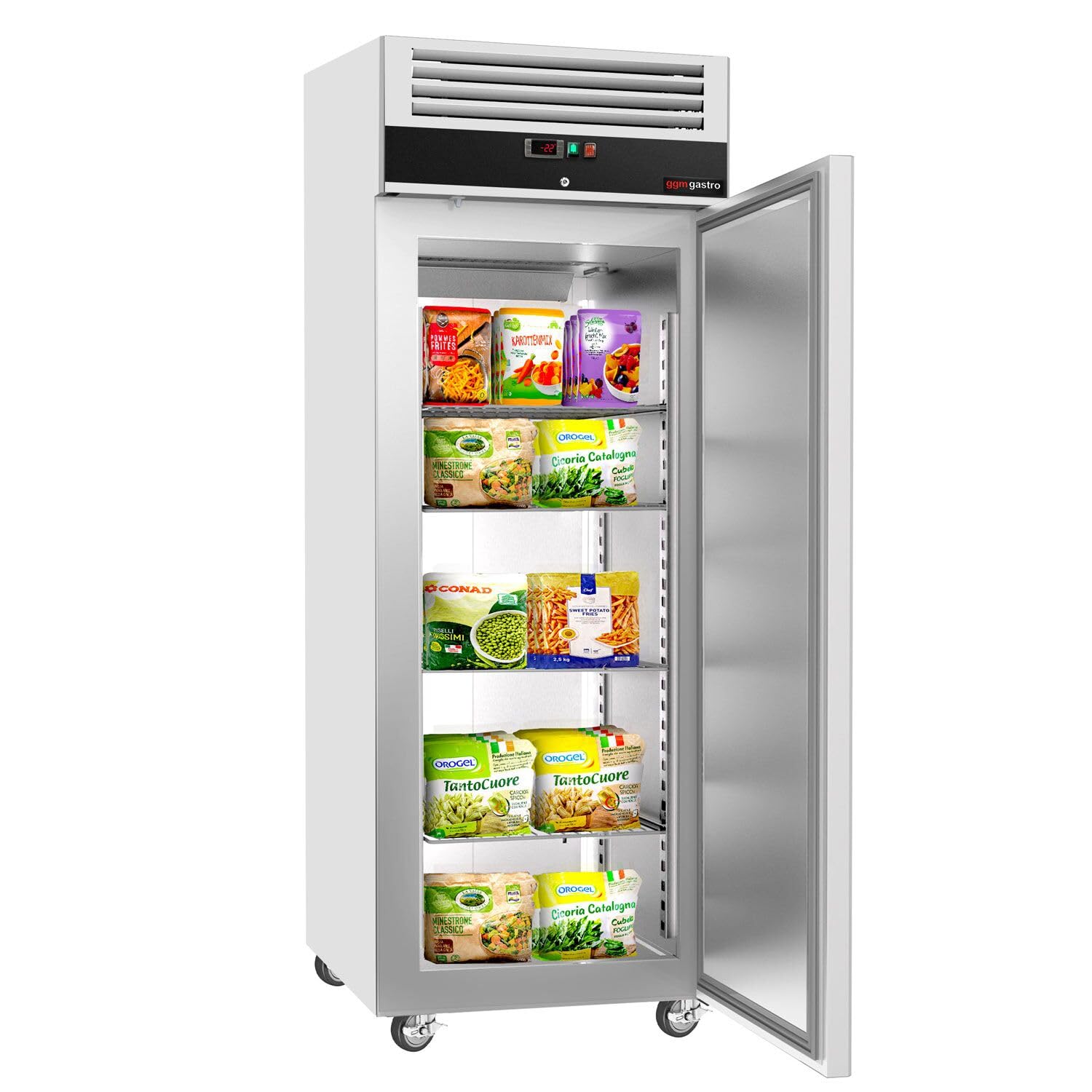 GGM Gastro Congelador ECO - GN 2/1-700 Litros - 1 Puerta - Puerta Interior de Acero Inoxidable - Grado Comercial - Eficiente en Energía - Alta Capacidad - Para Restaurantes - TKSJ650ND