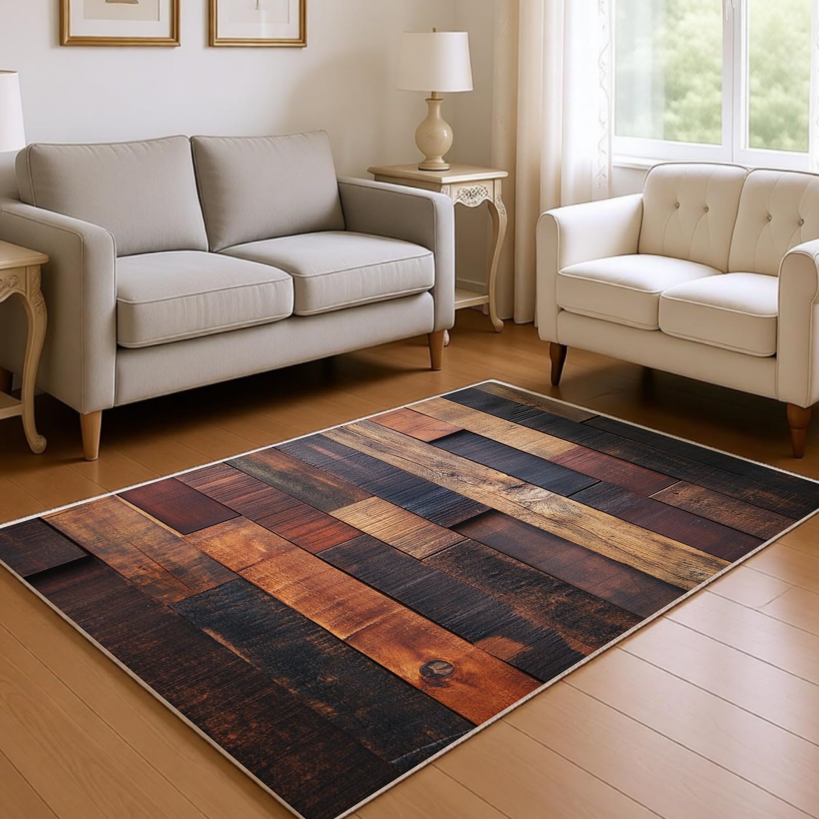 Tappeto Lavabile 160 x 230 cm Effetto legno retrò Tappeto Soggiorno Morbido Antiscivolo marrone Pelo Corto per Camera e Sala da Pranzo