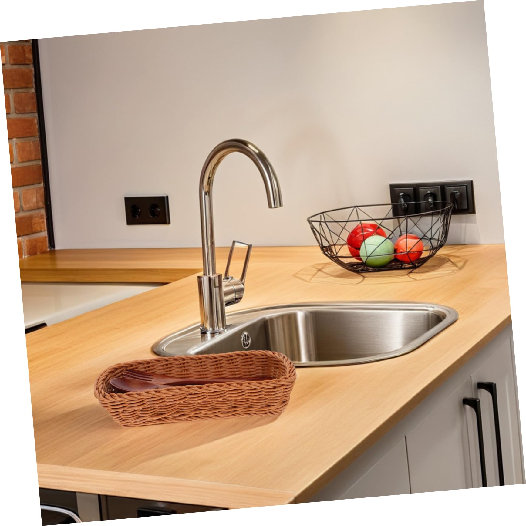 Cabilock Cesta Tejida para Cubiertos PP, Organizador de Utensilios de Cocina Reusable y Fácil de Limpiar