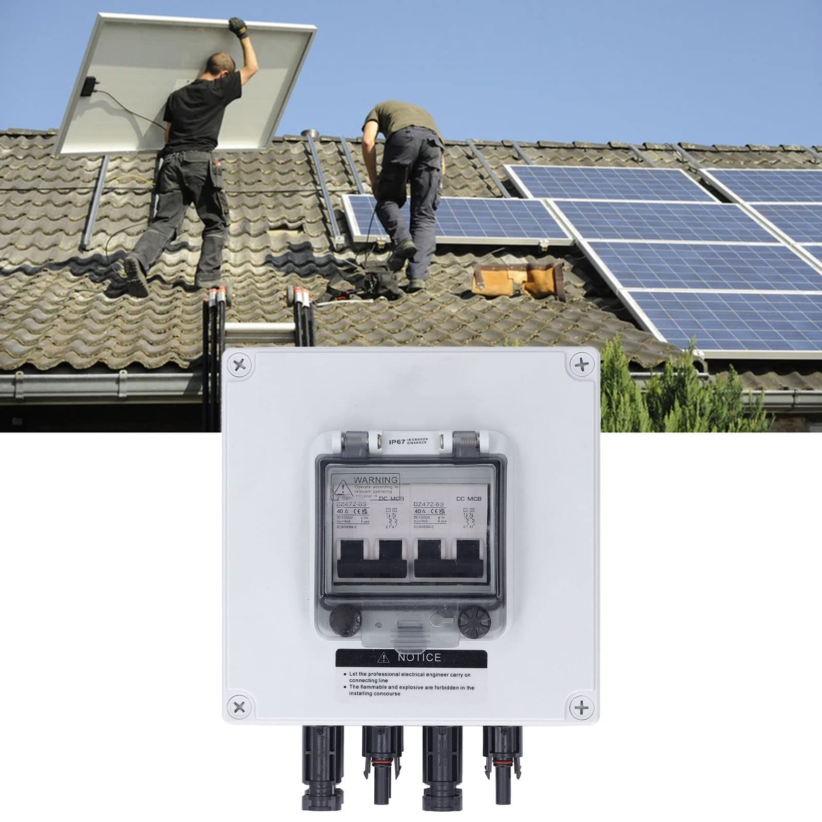 Skrzynka przyłączeniowa PV IP67 Skrzynka przyłączeniowa solarna z 2 szt. Wyłącznikiem automatycznym 2P 40A DC