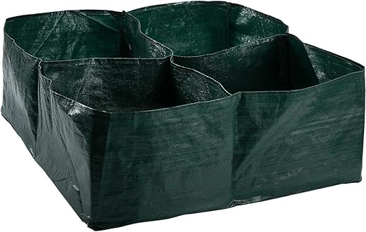 Apipi Raised Garden Planter Fabric Bed, 4 Divided Grids Durable Plastic Square Planting Grow Pot with Drainage Holes for Tomatoes Peppers Herb Flower Vegetable Plants