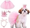 Dog Tutu Birthday Outfit Pink Tutu for Dogs for Small Medium Dogs Birthday Party Supplies Dog Birthday Hat Necklace and Bowtie Hairpin for Dogs (16-23 inch Wrist)
