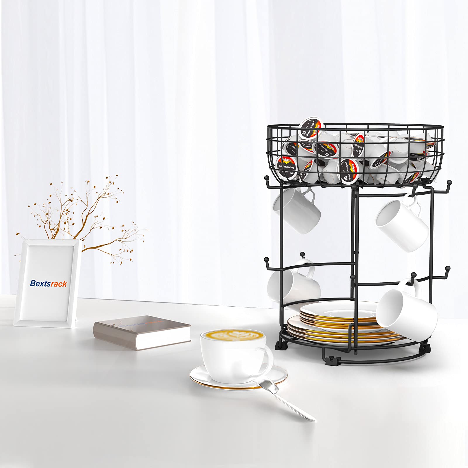 Bomclap Porta tazze in piedi in metallo per tazze da caffè e bicchieri, accessori da bar da caffè, accessori e organizzazione da cucina, 12 ganci (nero1)