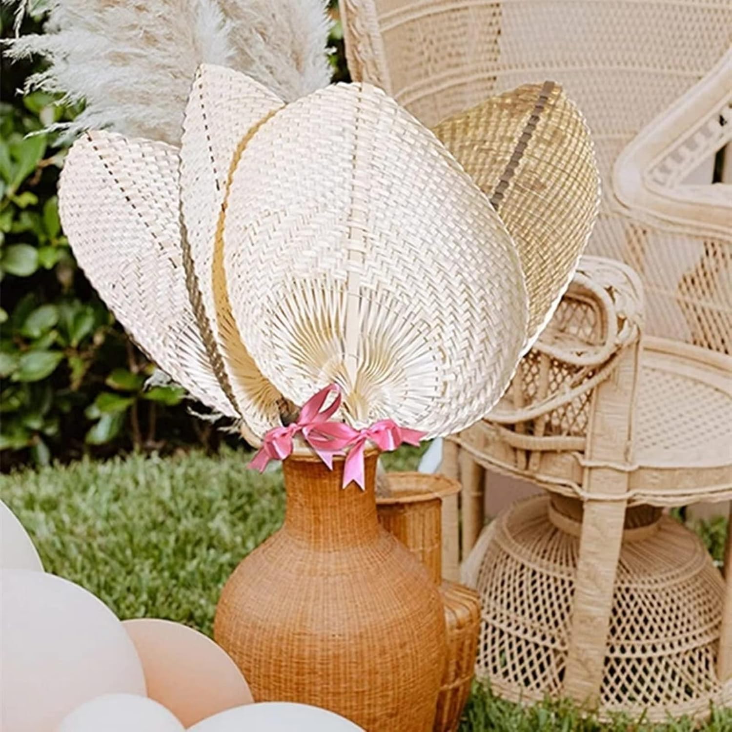 10 Pcs Natural Bamboo Raffia Fans, Wedding Raffia Fans Handmade Rattan Fan Chinese Style Hand Weaving Fan Farmhouse Wall Decor for Summer Cooling Supplies(11.81"×14.96")