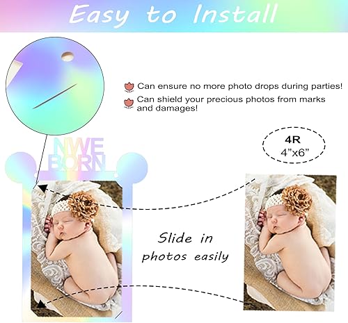 Miniatura 6 de WNINK Cartel holográfico para fotos de primer cumpleaños para bebés de recién nacido a 12 meses, decoraciones iridiscentes de primer cumpleaños,