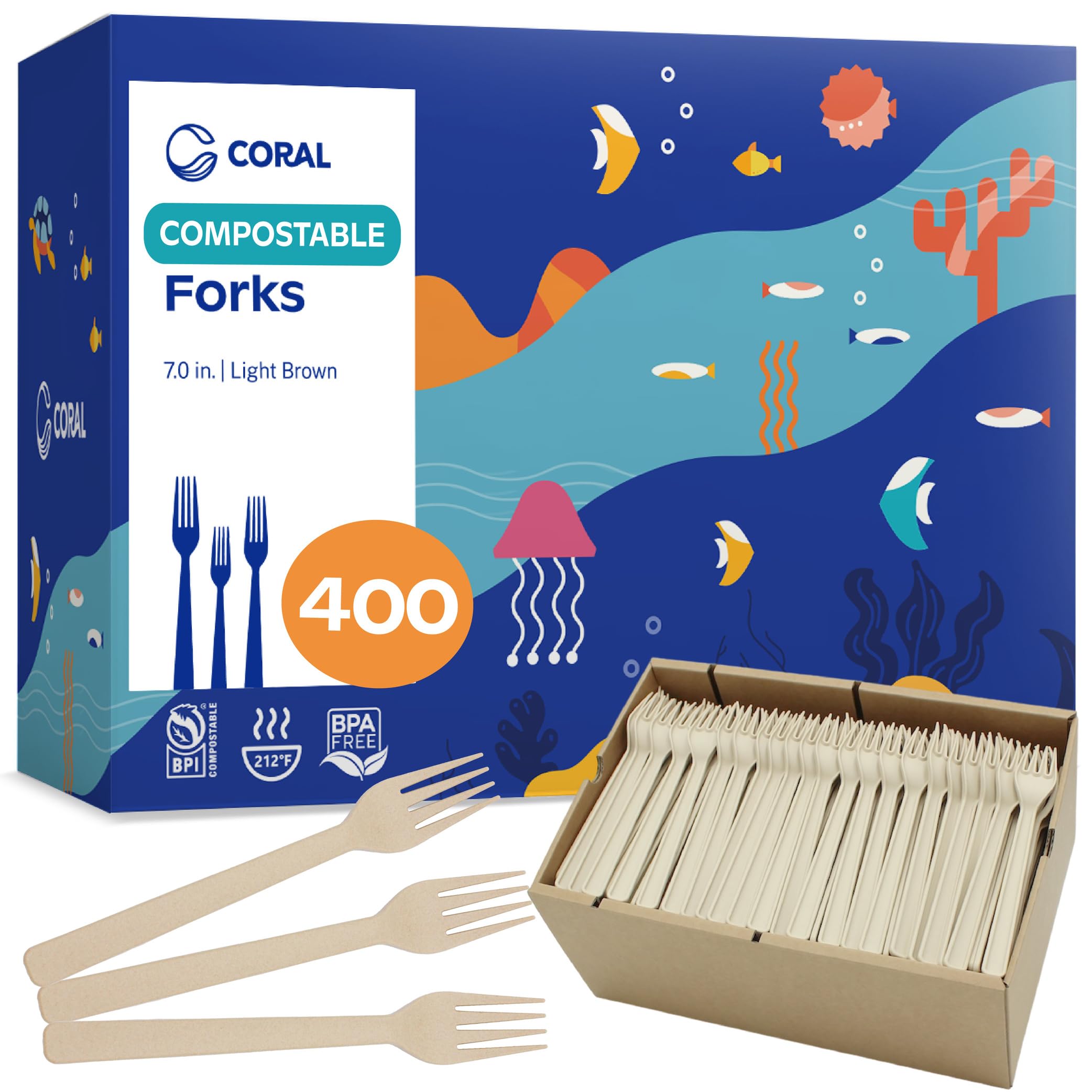 CORAL Light Brown Compostable Heavy Duty Disposable Forks 7-Inch, 120 Count — Amazon image 14