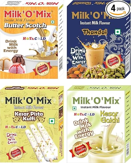 Butter Scotch/Thandai/Kesar Pista Kulfi /Kesar Elaichi Instant Milk Flavour Drink Milk with Energy Box - 150g Each (Pack of 4)