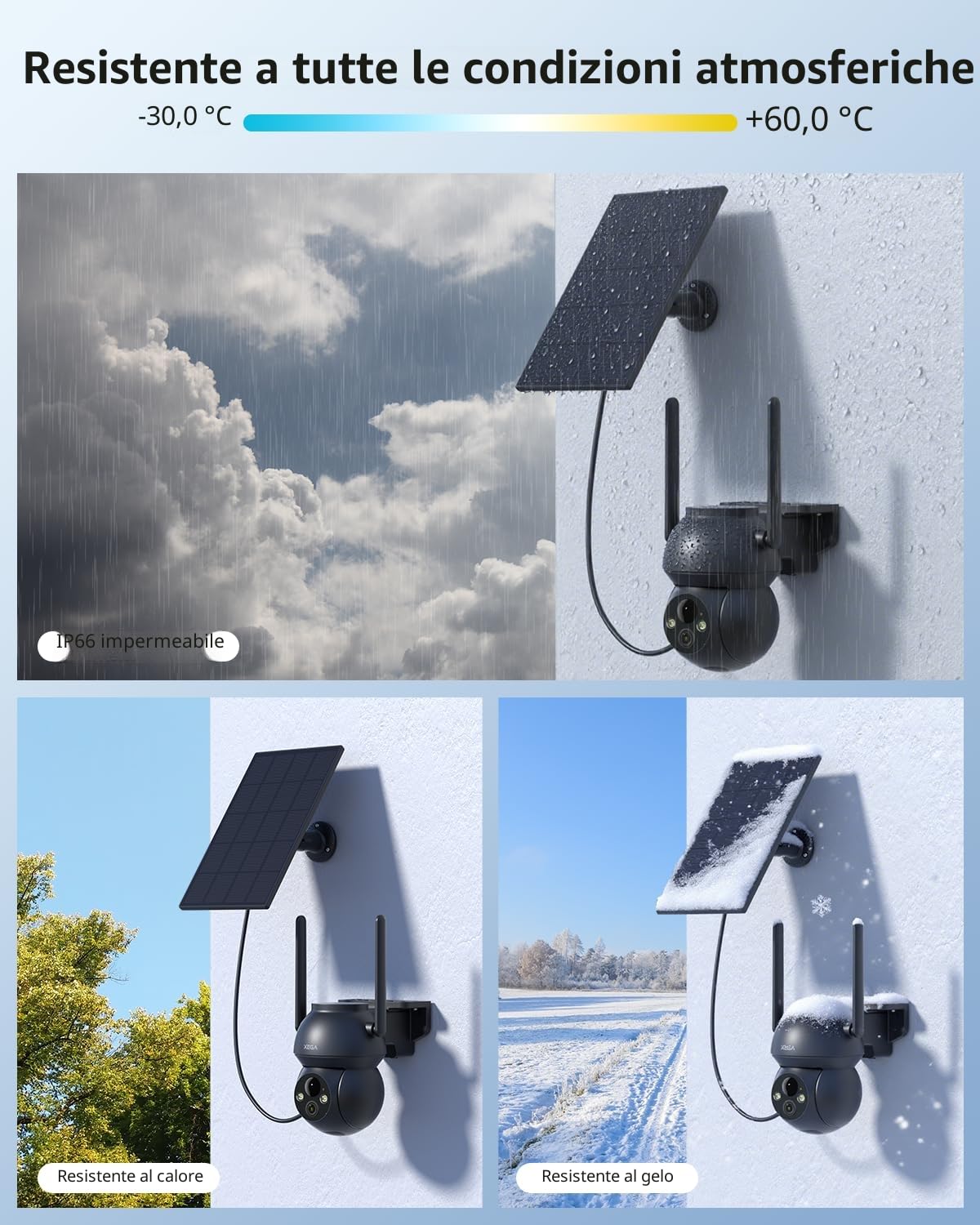 Xega 2 Pezzi Telecamera WiFi Esterno Senza Fili 2,4GHz, HD PTZ Telecamere | con Pannello Solare Batterie,Visione Notturna a Colori,Rilevamento Umano/PIR con Allarme,Audio Bidirezionale,TF/Cloud,IP66