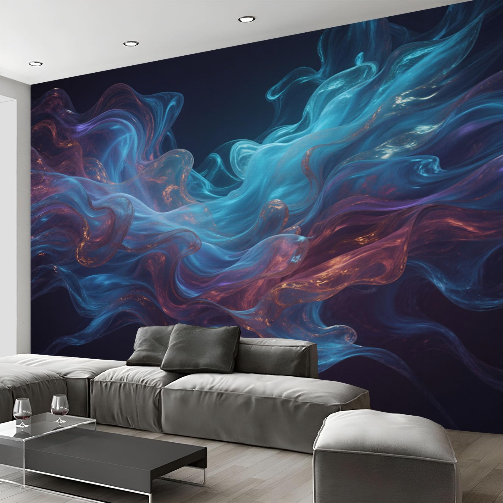 Papier Peint Géométrie 3D Abstraite Bleu-Vert 200X140Cm pour Salon