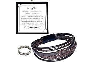 Engraved Son Bracelet from Mom, Braided Leather Band with Inspirational Message