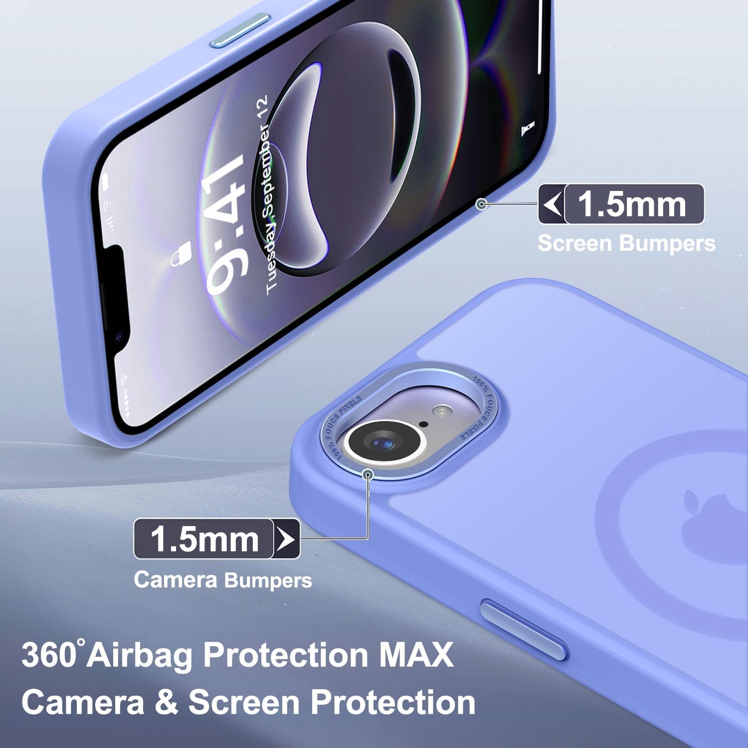 Newfuture Designed for iPhone 16e Case with Magnetic [13 FT Military Drop Protection] [Compatible with Magsafe] Slim Translucent Matte Shockproof with Anti-Fingerprint Phone Case, Light Purple - Image 6