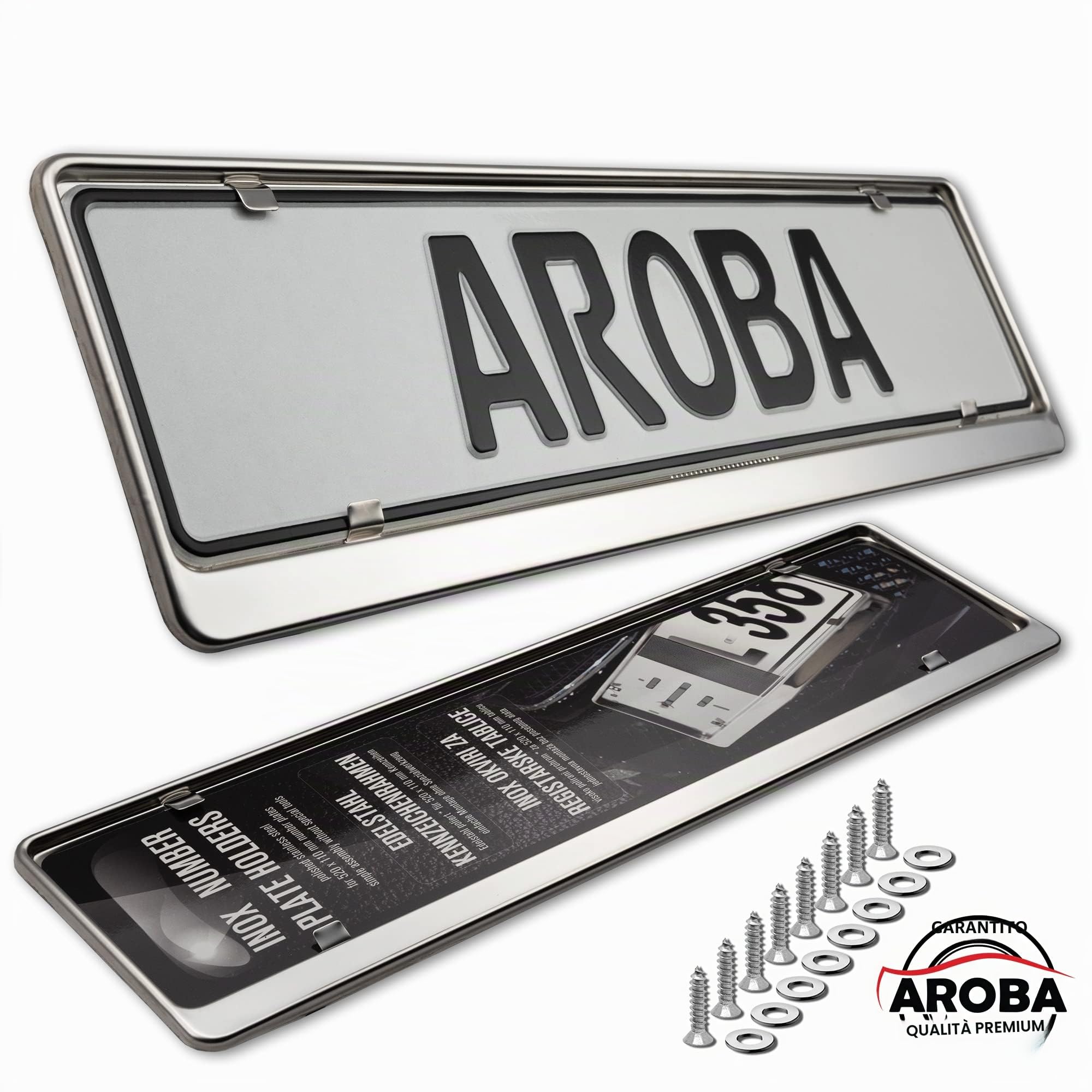 2 x portatarga auto di ottima qualità, 100% acciaio inox, lucidata V2A, per Germania e Unione Europea (targa delle dimensioni 520 mm x 110 mm)