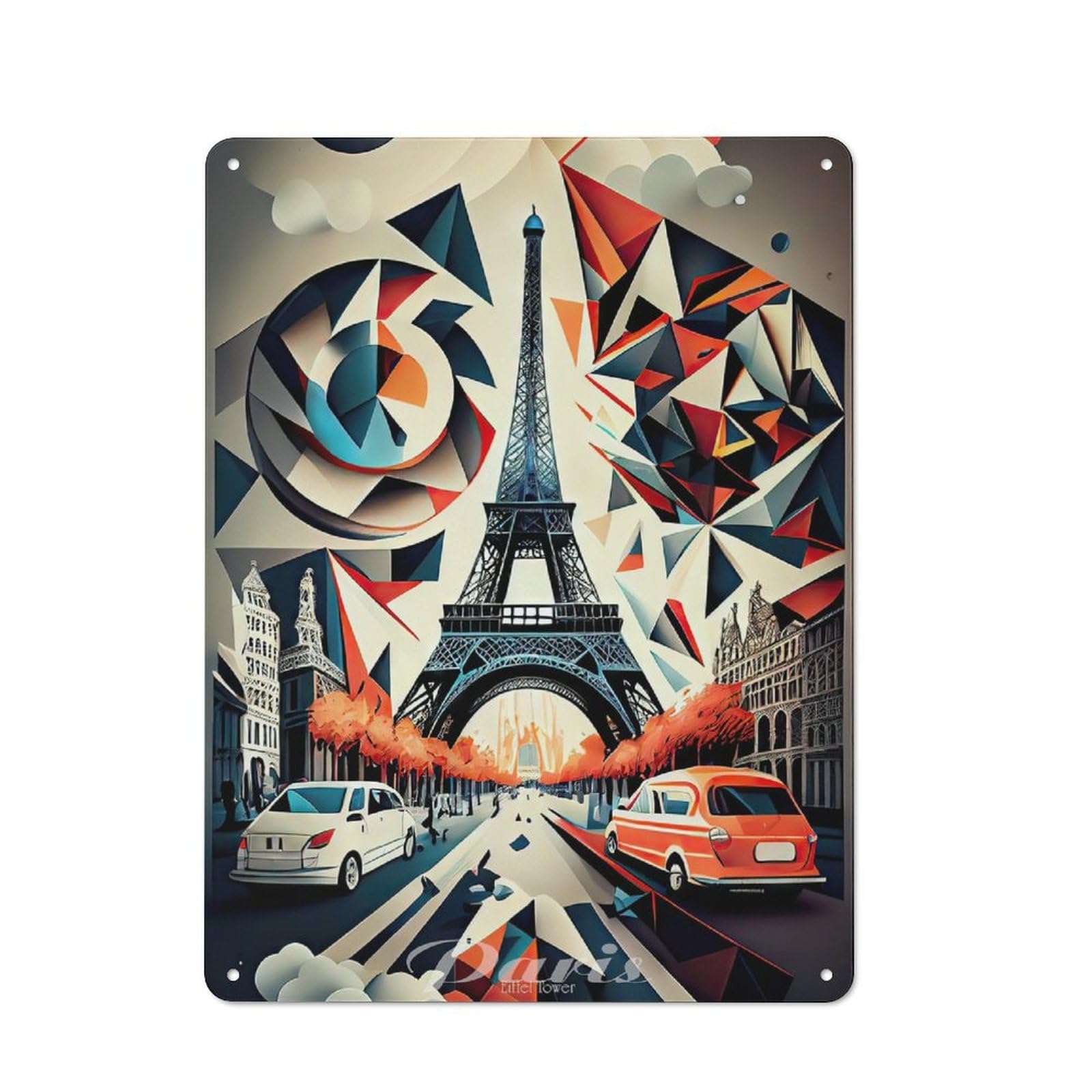 Junmoney Paris Eiffel Tower 1 Retro Tin Wall Plaque 40X30cm For Dining Room Or Kitchen, For Home Decor Collectors