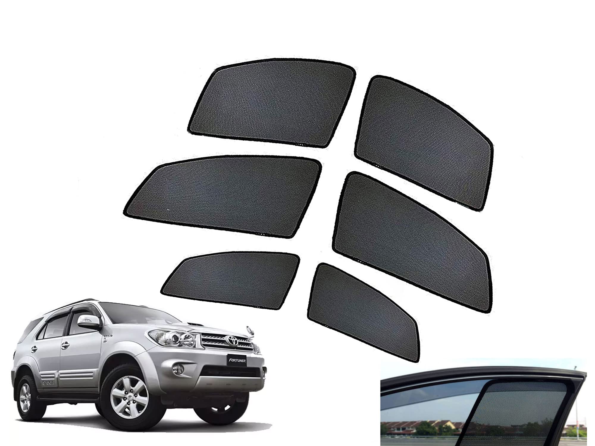Auto Pearl Z Black Window Plug-in Half Sun Shades Car Curtain Compatible with- Fortuner - Set of 6 Pcs