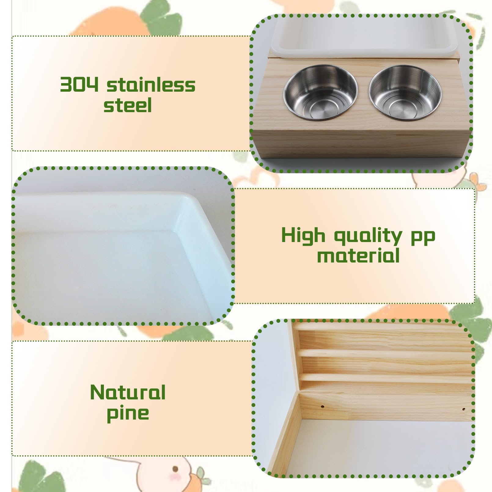 Mangiatoia per fieno 3 in 1 per conigli, con lettiera e ciotole, mangiatoia per fieno in legno con lettiera, in plastica, per piccoli animali domestici, per conigli, porcellini d'India, criceti