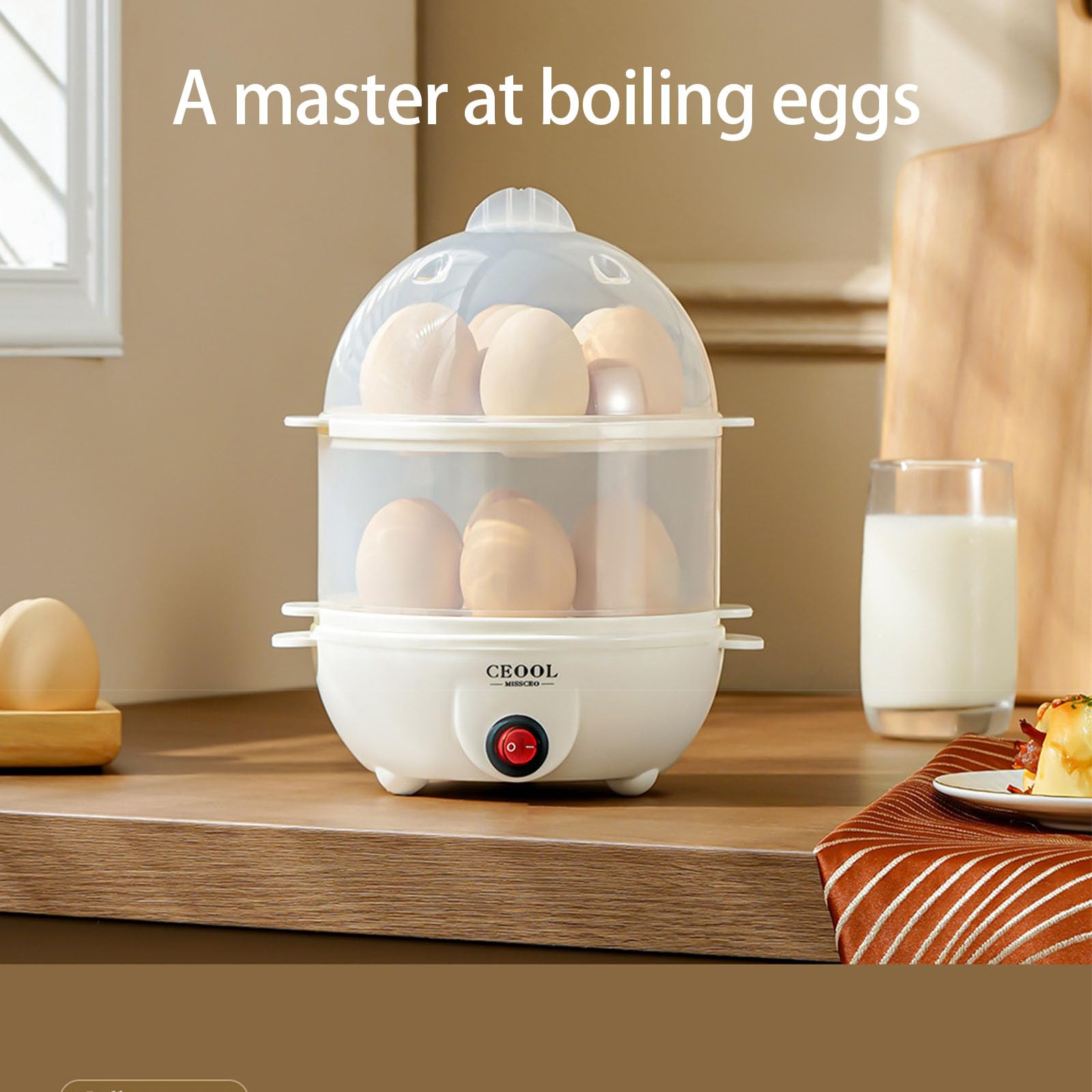 Space Saving Eggs Cooker With Double Stack Tray Multi Functional Vegetable Steamer Kitchen Food Preparation Appliance