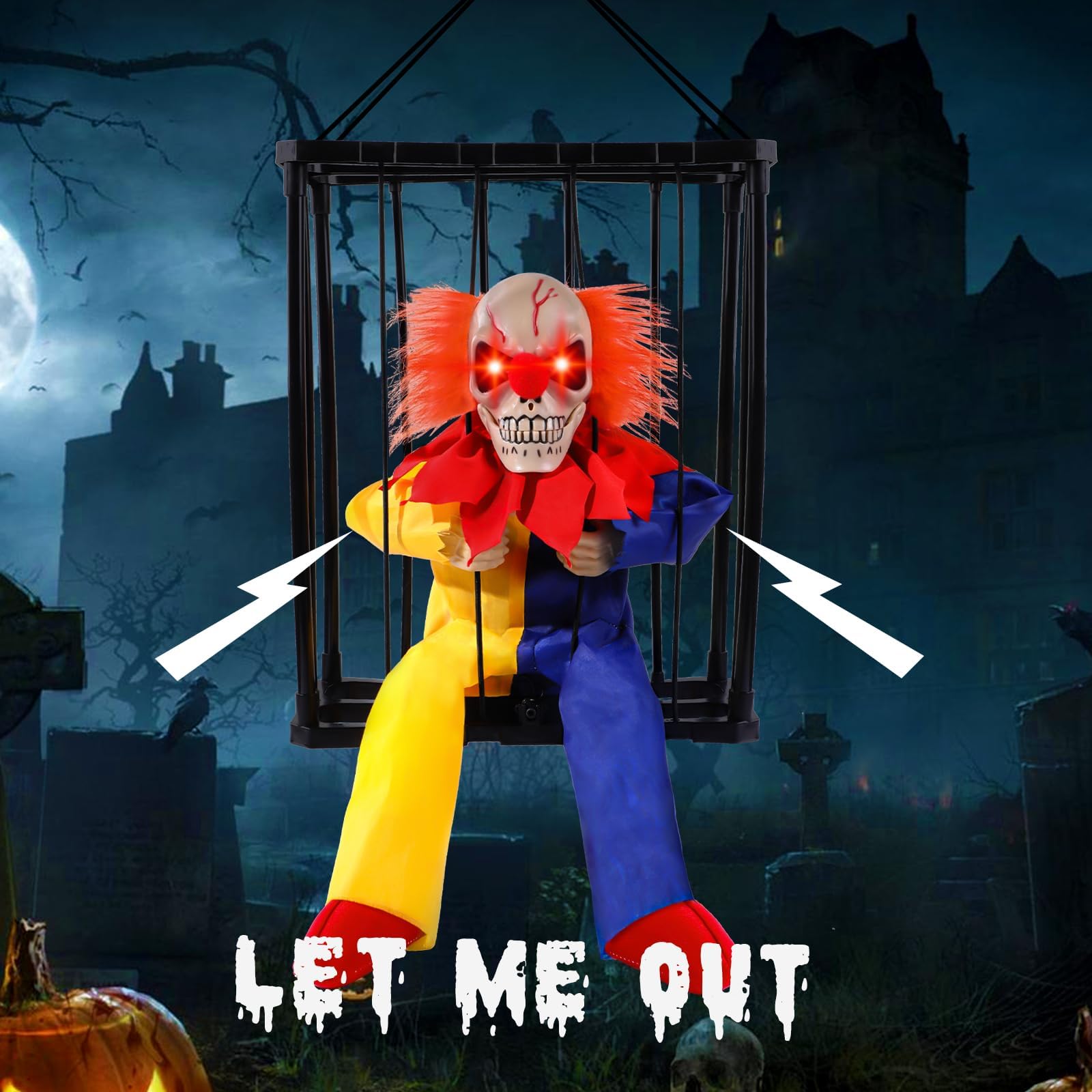 Screaming Animated Halloween Hanging Decorations, Scary Skeleton Cage Prisoner Hanging Decoration Prop with Spooky Sound & Touch Activated Sensor for Halloween Party Outdoor Indoor Decor