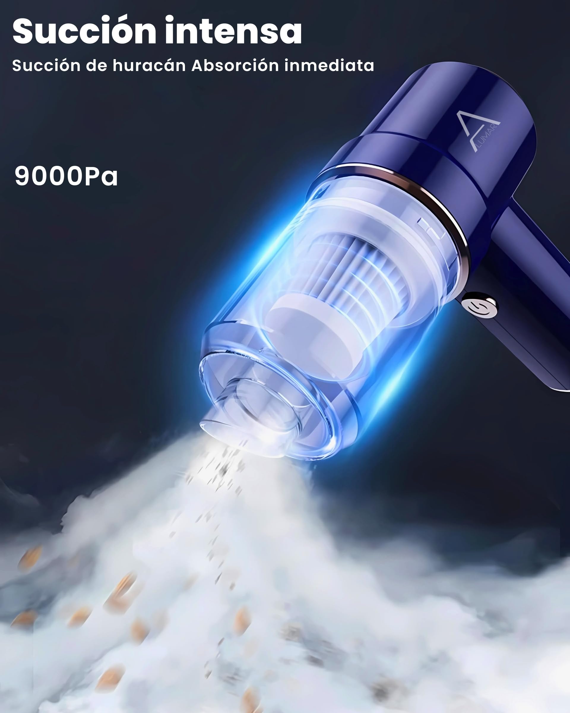 Aspirador de coche potente portatil sin cables, aspirador y soplador, Cargador de coche inluido, Filtro HEPA Lavable, 9000PA,4000mah, USB C, Soplador de aire para PC, Aspirador de coche inalámbrico.