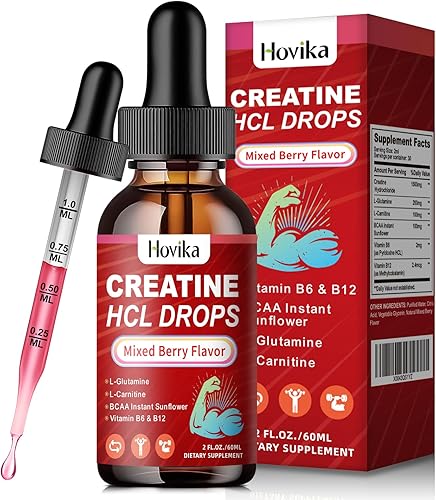 Gotas líquidas de creatina HCL para hombres y mujeres, clorhidrato de creatina con L-carnitina, L-glutamina, BCAA, vitamina B12 y B6 para el