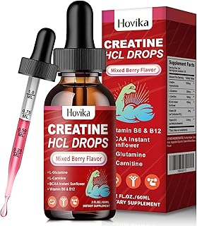 Creatine HCL Liquid Drops for Men & Women, Creatine Hydrochloride with L-Carnitine, L-Glutamine, BCAA, Vitamin B12 & B6 for Muscle Growth & Recovery-Vegan, Mixed Berry Flavor Flavor, 2 Fl Oz