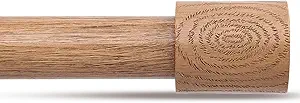 Wood Curtain Rods, 1'' Decorative Adjustable Rustic Farmhouse Drapery Rod, Heavy Duty Boho Curtain Pole for Windows 28 to 48 Inch with Imitation Wooden Grain Finials, (Light Wood/Unique Design)