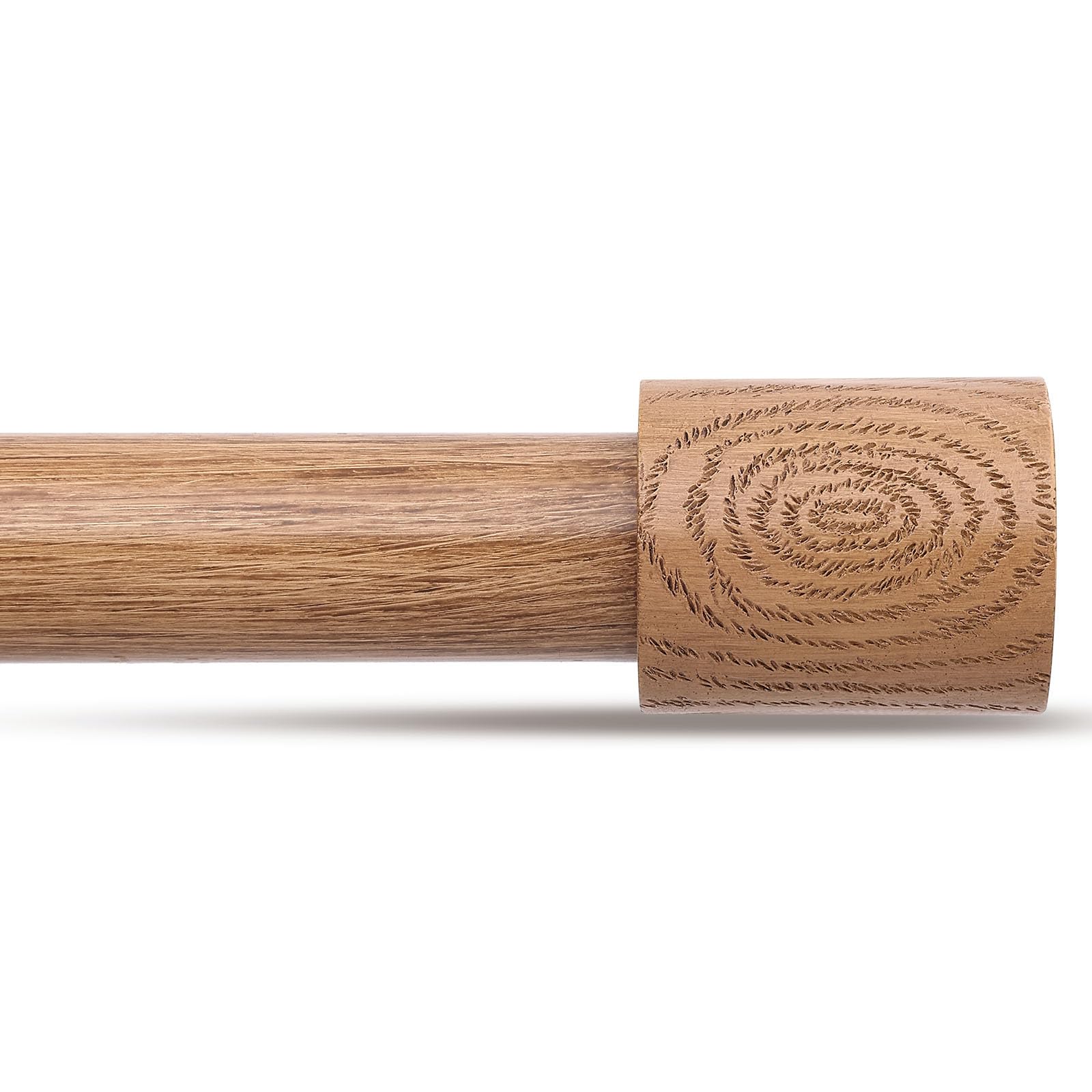 JRZOO Wood Curtain Rods, 1'' Decorative Adjustable Rustic Farmhouse Drapery Rod, Heavy Duty Boho Curtain Pole for Windows 66 to 120 Inch with Imitation Wooden Grain Finials, (Light Wood/Unique Design)